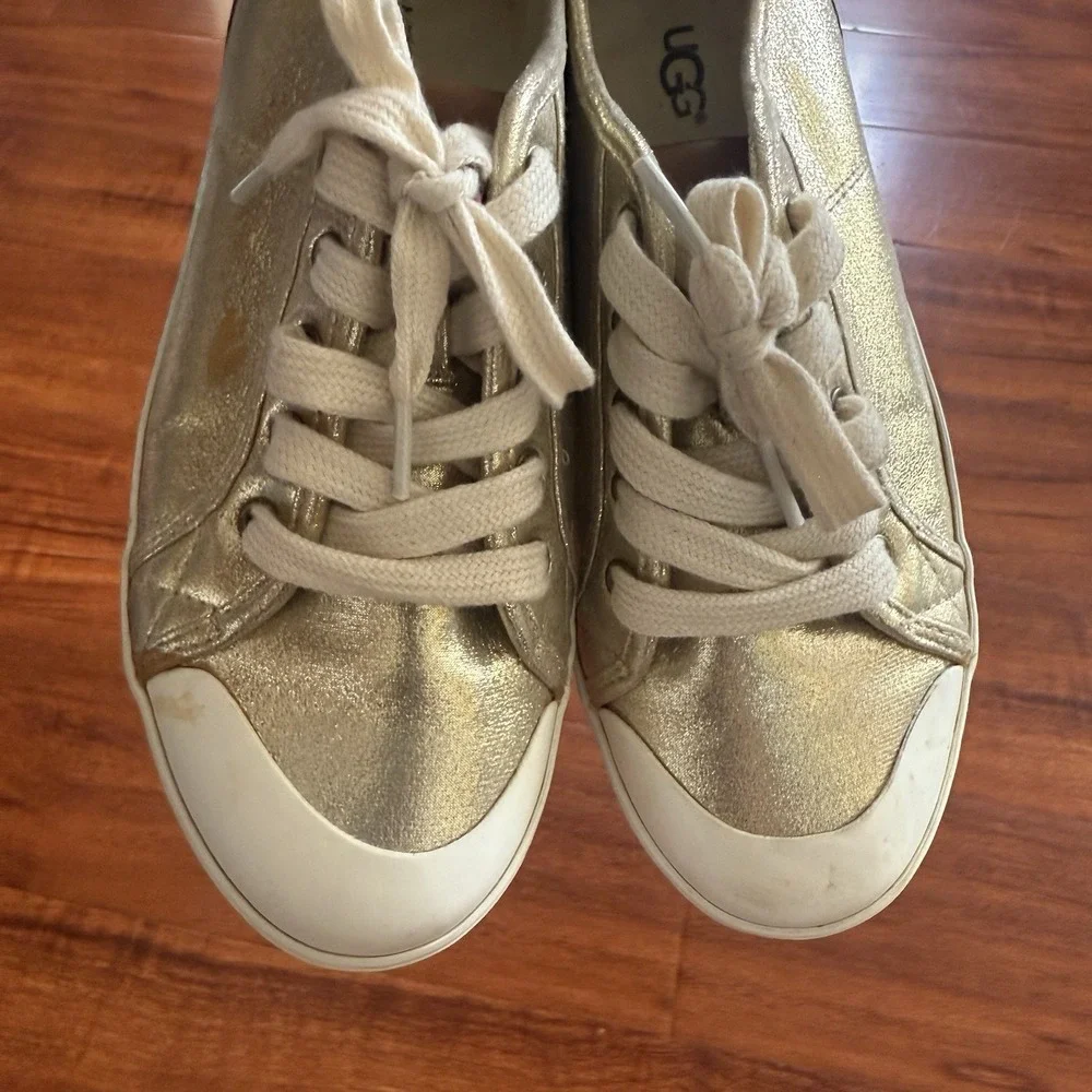 Ugg Mikki Canvas Trainers Sparkling Sterling Gold Youth Size 5 Womens Sz 6.5
